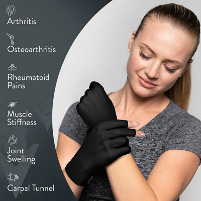 2 Pairs Arthritis Compression Gloves For Pain Relief - Fingerless Hand Gloves For Women & Men (Grey1+Pure Black1, Medium)