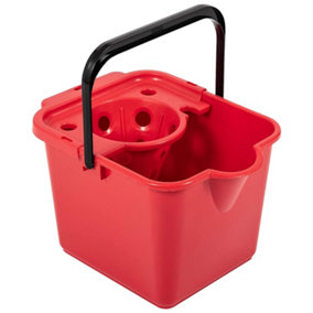 1 x Red 12 Litre Plastic Mop Bucket With Wringer With Lip For Easy Pouring For Cleaning Hard Floors