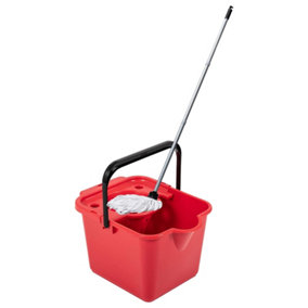 1 x Red 12L Mop & Bucket Set For Cleaning Hard Floors Complete With Pouring Lip & Cotton Mop