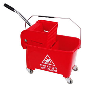 1 x Red 20L Strong Kentucky Mop Dual-Bucket & Wringer System With Durable Wheels & Carrying Handle