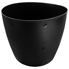1 x Round Black Barrel Planter Pot For Gardening, Herbs, Flowers & Vegetables