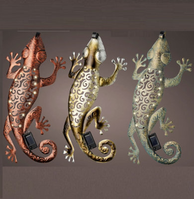 1 x Rustic Gecko Solar Light Garden Wall Art Warm White LEDs 51cm