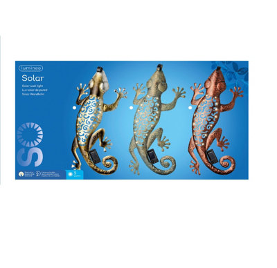 1 x Rustic Gecko Solar Light Garden Wall Art Warm White LEDs 51cm