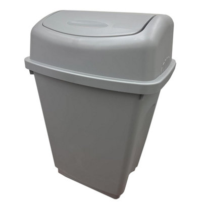 1 x Silver 50 Litre Home Kitchen Office Plastic Waste Bin With Swing Lids