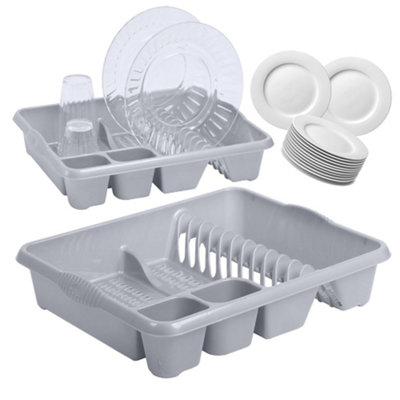 1 x Silver Large Dish Drainer Counter Rack With Integral Handles