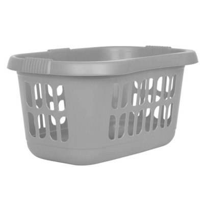 1 x Silver Plastic Laundry Basket For Washing Clothes & Laundry