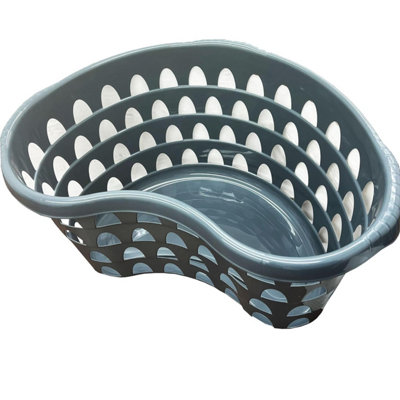 1 x Slate Blue Linen Storage Large Plastic Hipster Washing Basket For Laundry & Utility Rooms