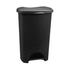 1 x Soft Closing 50 Litre Waste Rubbish Black Airtight Pedal Bin For Home & Office