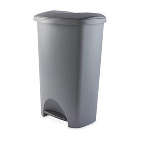 1 x Soft Closing 50 Litre Waste Rubbish Metallic Grey Airtight Pedal Bin For Home & Office