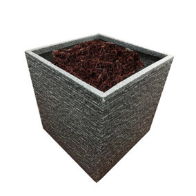 1 x Square Brick Slate Effect 38cm Grey Plastic Lightweight Summer Flower Gardening Plant Pot