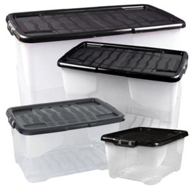 1 x Stackable & Strong Durable 10 Litre Curve Plastic Storage Box With Black Lid For Home & Office