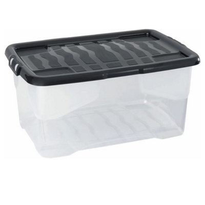 1 x Stackable & Strong Durable 10 Litre Curve Plastic Storage Box With Black Lid For Home & Office