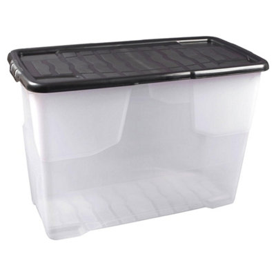 1 x Stackable & Strong Durable 100 Litre Curve Plastic Storage Box With Black Lid For Home & Office