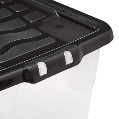 1 x Stackable & Strong Durable 100 Litre Curve Plastic Storage Box With Black Lid For Home & Office