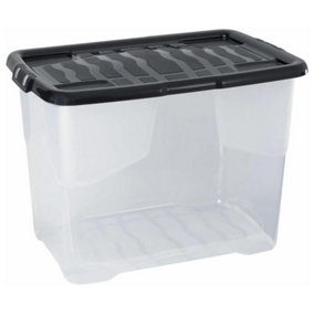 1 x Stackable & Strong Durable 24 Litre Curve Plastic Storage Box With Black Lid For Home & Office