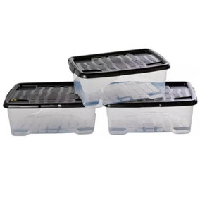 1 x Stackable & Strong Durable 30 Litre Curve Plastic Storage Box With Black Lid For Home & Office