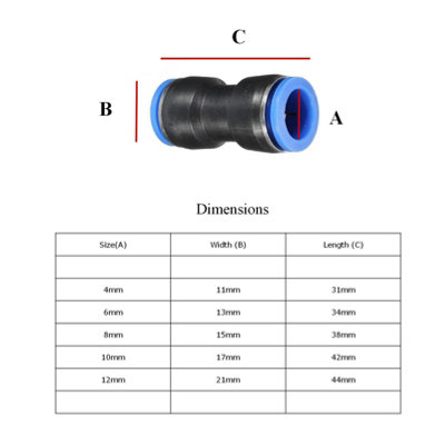 1 x Straight Butt 10mm Connector Speed Push Fit for Pneumatic Air