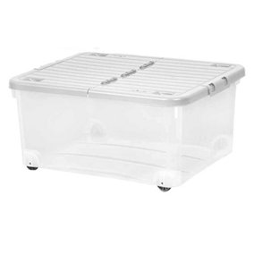 1 x Strong 30 Litre Wheeled Plastic Container For Home & Office Complete With Folding Split Lid