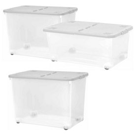1 x Strong 80 Litre Wheeled Plastic Container For Home & Office Complete With Folding Split Lid