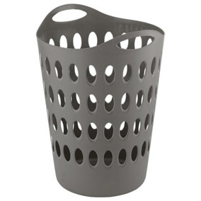 1 x Tall Large Grey Plastic Flexi Laundry Basket For Utility Rooms With Handles