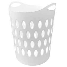 1 x Tall Large White Plastic Flexi Laundry Basket For Utility Rooms With Handles