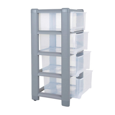 1 x Wham Deep 4 Drawer Tower Steel/Clear (Home & Office Storage Organisation)