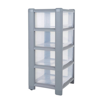 1 x Wham Deep 4 Drawer Tower Steel/Clear (Home & Office Storage Organisation) - 3