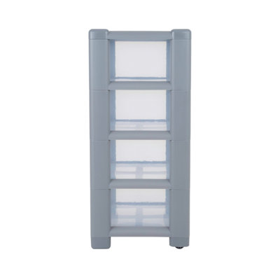 1 x Wham Deep 4 Drawer Tower Steel/Clear (Home & Office Storage Organisation) - 5