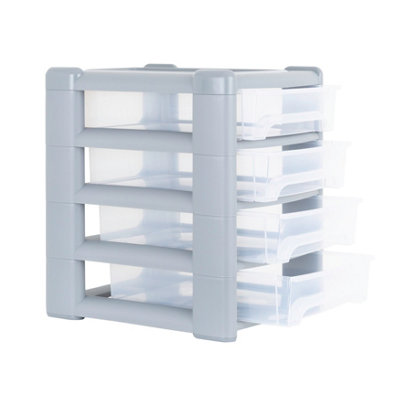 1 x Wham Shallow 4 Drawer Tower Steel/Clear (Home & Office Storage Organisation)