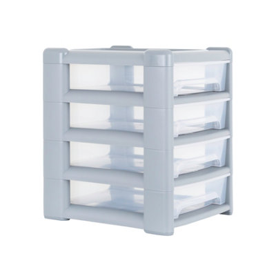 1 x Wham Shallow 4 Drawer Tower Steel/Clear (Home & Office Storage Organisation) - 3