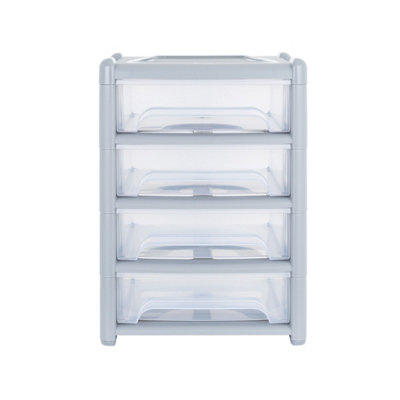 1 x Wham Shallow 4 Drawer Tower Steel/Clear (Home & Office Storage Organisation) - 4