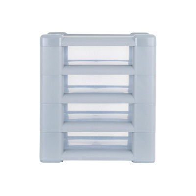 1 x Wham Shallow 4 Drawer Tower Steel/Clear (Home & Office Storage Organisation) - 5