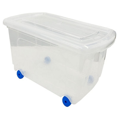 1 x Wheelie Plastic Storage Box 45 Litre With Lid & Built In Wheels Reinforced Base For Home & Office