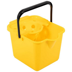 1 x Yellow 12 Litre Plastic Mop Bucket With Wringer With Lip For Easy Pouring For Cleaning Hard Floors