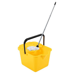1 x Yellow 12L Mop & Bucket Set For Cleaning Hard Floors Complete With Pouring Lip & Cotton Mop