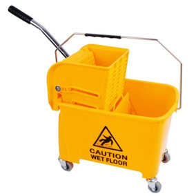 1 x Yellow 20L Strong Kentucky Mop Dual-Bucket & Wringer System With Durable Wheels & Carrying Handle