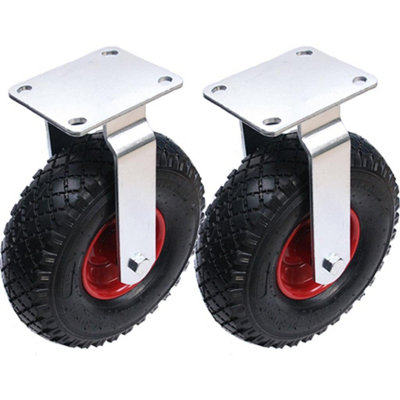 10" 260mm pneumatic castor steel centre fixed castors 300x4 inflated - set of 2