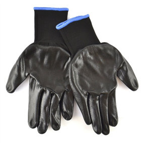 10.5" Nitrile Coated Work Gloves (1 Pair) Breathable / Improved Grip Black