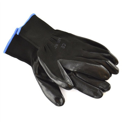 10.5" Nitrile Coated Work Gloves (1 Pair) Breathable / Improved Grip Black