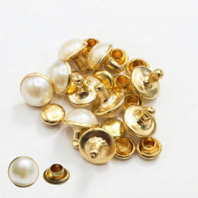 10.5mm Pearl Rivets, Brass Leather Rivets with Gold Cap for DIY Crafts ...
