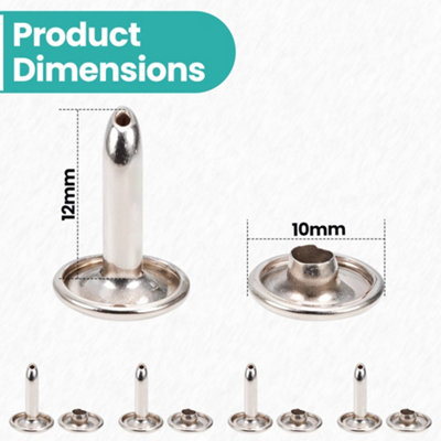 10.5mm x 12mm Extra Long Double Cap Tubular Rivets, Silver, 50pcs