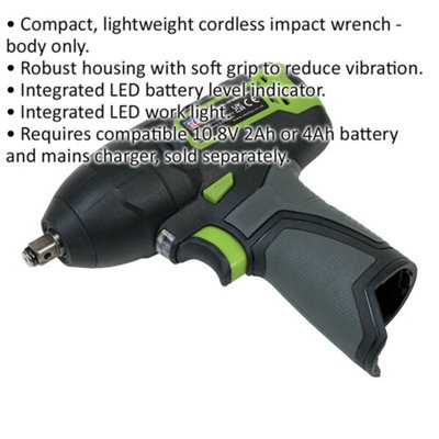 10.8V Cordless Impact Wrench - 3/8" Hex Drive - BODY ONLY - Variable Speed