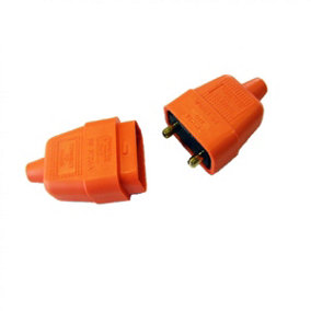 10 amp 2 Pin Rubber Flex Cable Connector Flymo Lawnmower Hedge Trimmer Orange