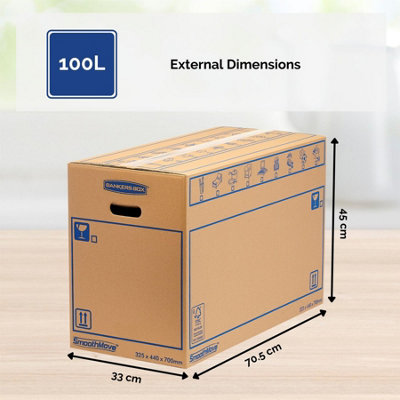10 BANKERS BOX Cardboard Moving Boxes - 100L Heavy Duty Double Wall Boxes - 70 x 44 x 32.5cm - Pack of 10 - 7