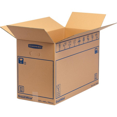10 BANKERS BOX Cardboard Moving Boxes - 100L Heavy Duty Double Wall Boxes - 70 x 44 x 32.5cm - Pack of 10 - 8