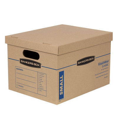 10 BANKERS BOX Cardboard Moving Boxes - 32L Heavy Duty Double Wall Boxes - 37.5 x 32.5 x 26cm - Pack of 10