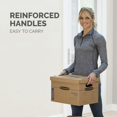 10 BANKERS BOX Cardboard Moving Boxes - 32L Heavy Duty Double Wall Boxes - 37.5 x 32.5 x 26cm - Pack of 10 - 5