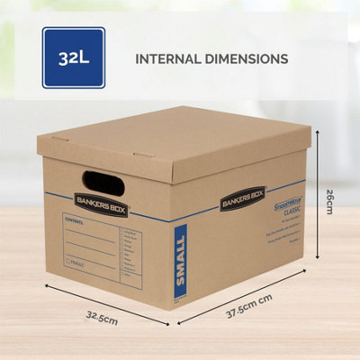 10 BANKERS BOX Cardboard Moving Boxes - 32L Heavy Duty Double Wall Boxes - 37.5 x 32.5 x 26cm - Pack of 10 - 8