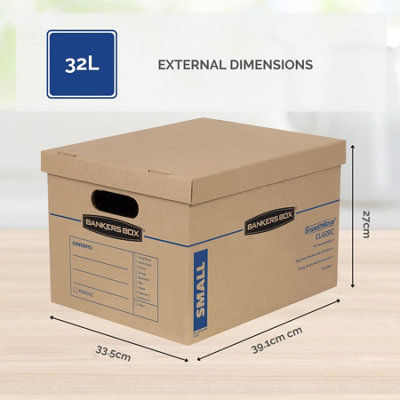 10 BANKERS BOX Cardboard Moving Boxes - 32L Heavy Duty Double Wall Boxes - 37.5 x 32.5 x 26cm - Pack of 10 - 9