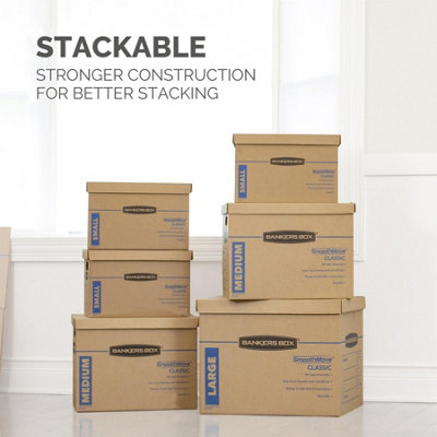 10 BANKERS BOX Cardboard Moving Boxes - 38L Heavy Duty Double Wall Boxes - 44.5 x 32.5 x 26cm - Pack of 10 - 6